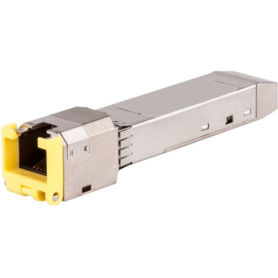 Aruba JL563A 10GBASE-T SFP+ transceiver module with silver metallic housing and yellow RJ45 port connector-alternate-image1