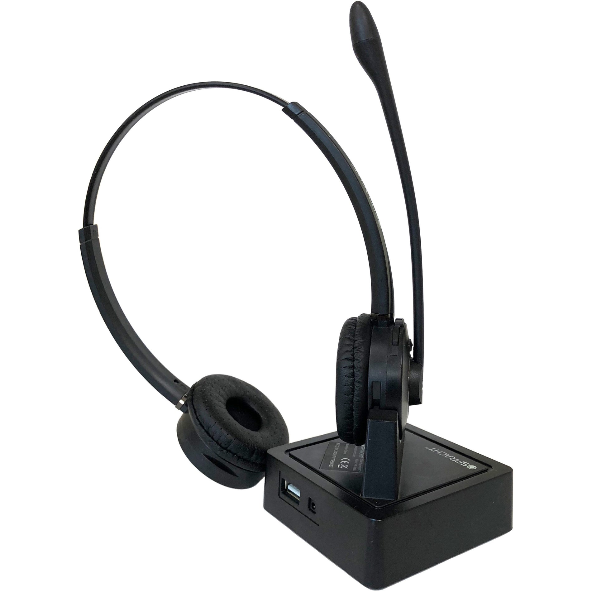 Spracht ZüM Maestro BT wireless headset with charging base showing USB port and docking mechanism-alternate-image1