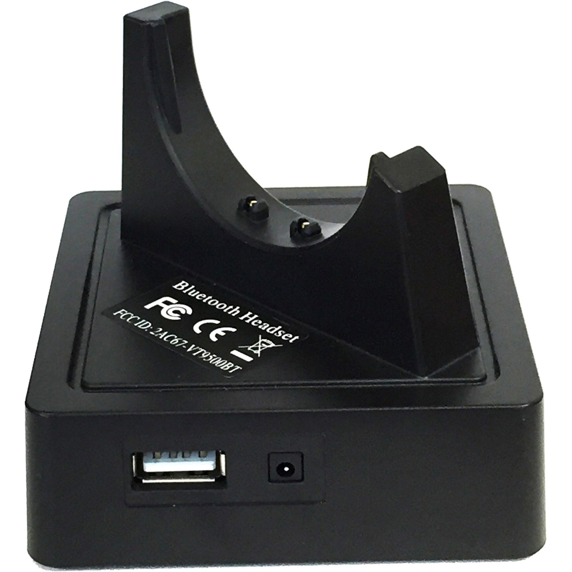 Close-up view of Spracht ZüM Maestro BT headset charging base with USB port and contact points-alternate-image2