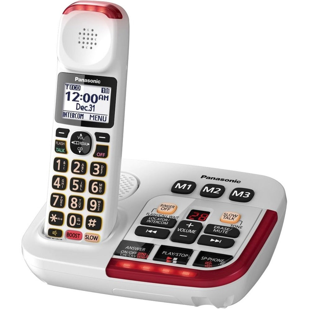 パナソニック DECT 6.0 プラス コードレス電話 KX-TGM420W アンプ付きコードレス電話、デジタル応答機付き - 1 台、ホワイト