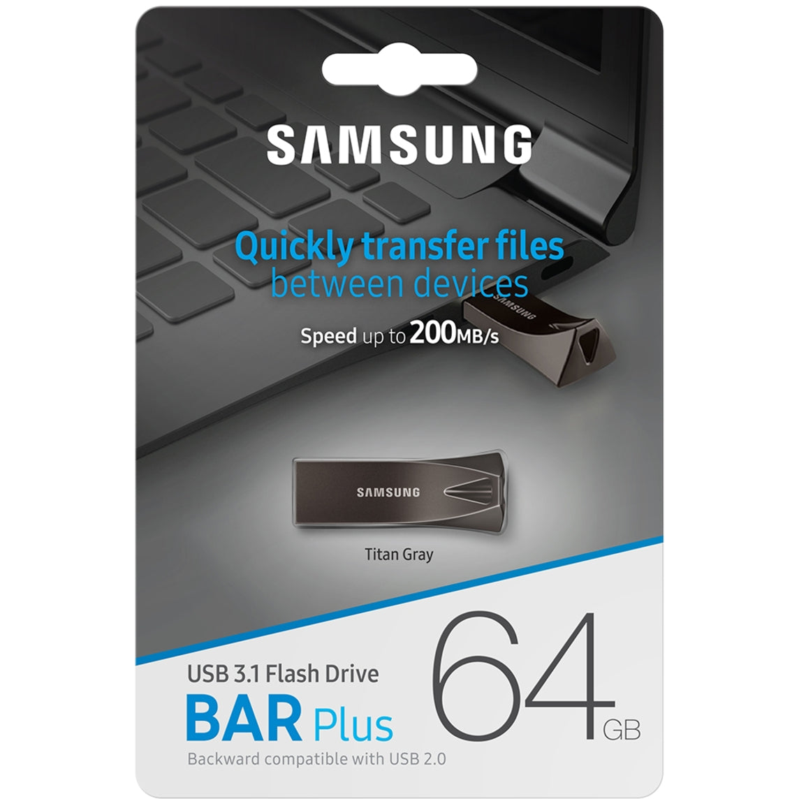 Samsung MUF-64BE4/AM BAR Plus USB 3.1 Flash Drive 64GB Titan Grey, High-Speed Data Transfer and Durable Design