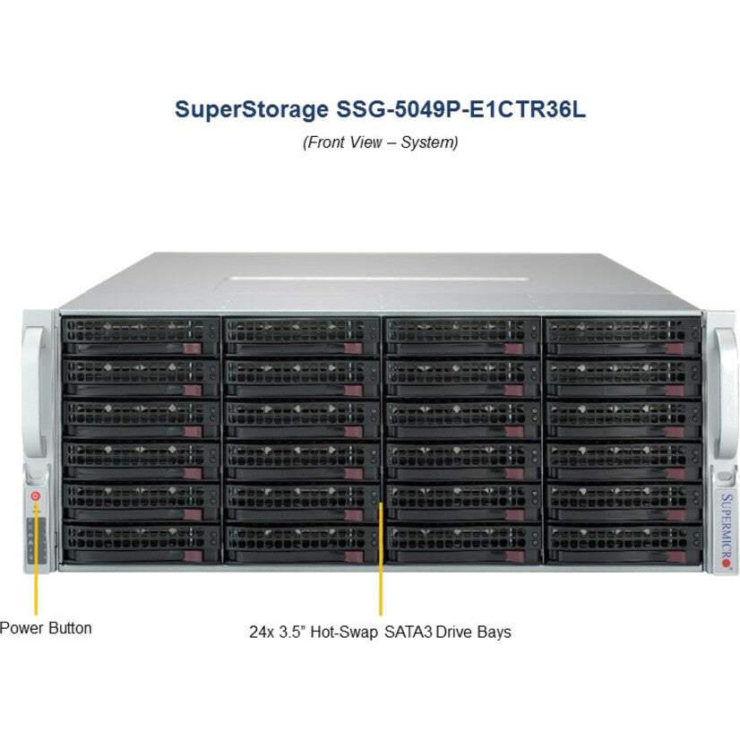 Front view of SuperStorage server displaying 24 drive bays and power button location-alternate-image4