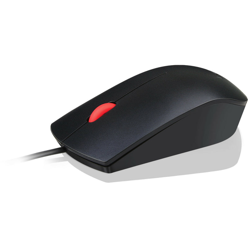 Side profile view of Lenovo Essential USB Mouse showing ergonomic design