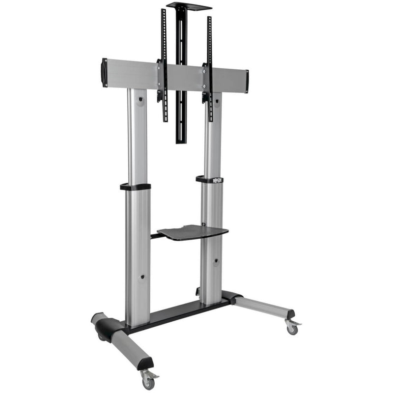 Front view of Tripp Lite DMCS60100XX mobile TV stand showing aluminum frame construction and adjustable mounting bracket