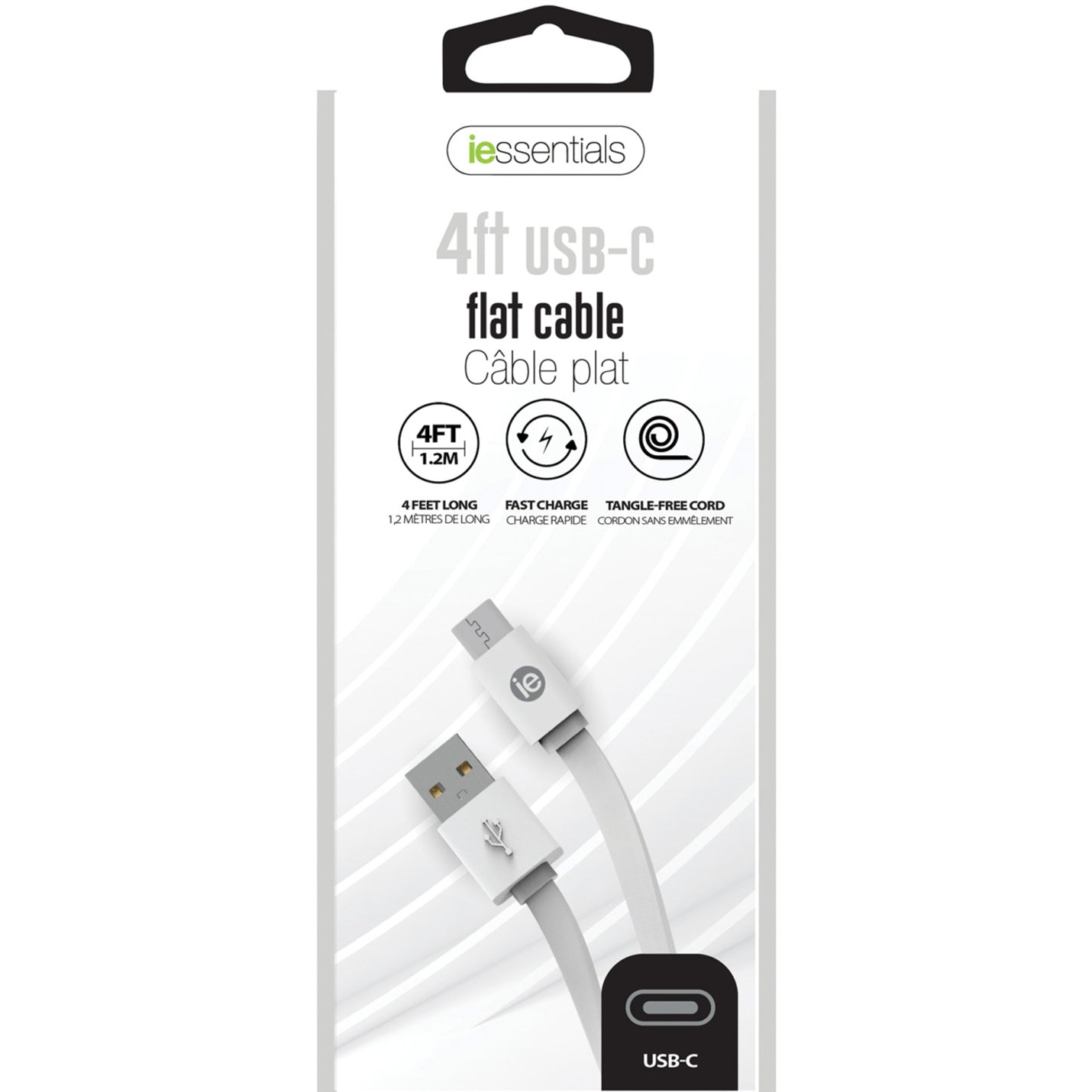 iEssentials IEN-FC4C-WT USB Data Transfer Cable, 4 ft Flat USB Type A to USB Type C, White