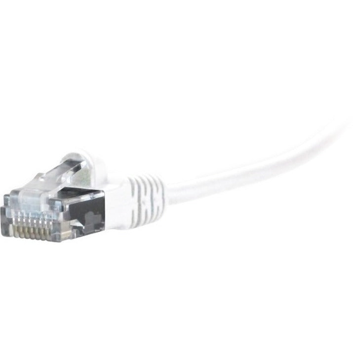 Close-up view of gold-plated RJ-45 connector on white CAT6 network cable with clear housing and strain relief boot-alternate-image1