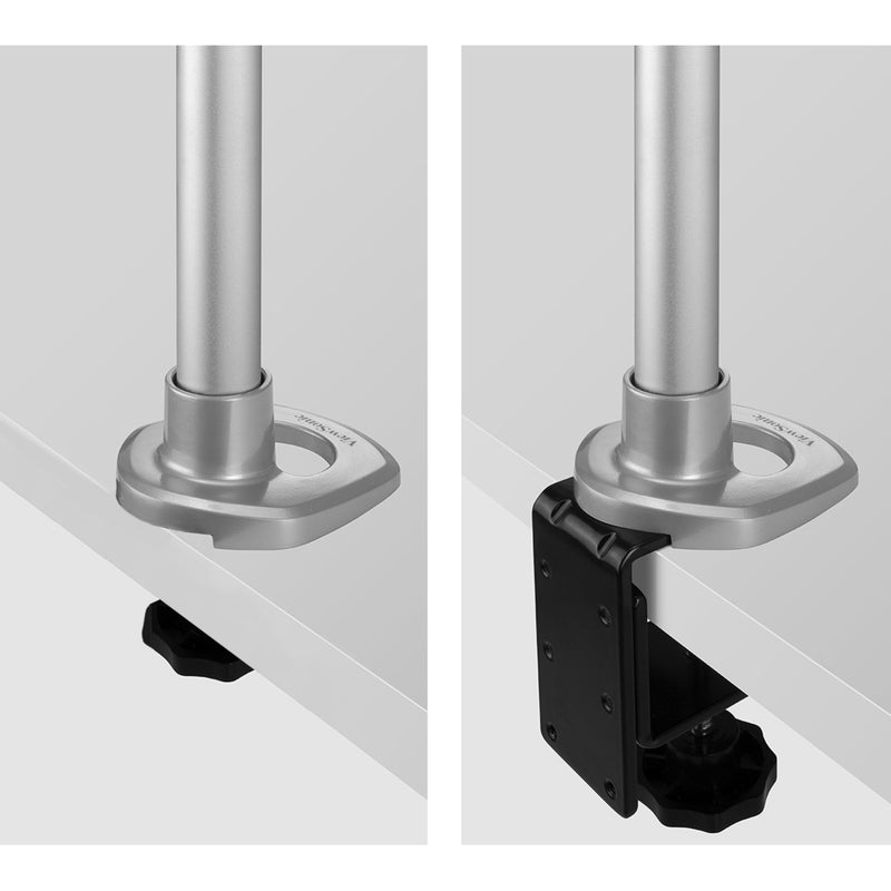 Detail of desk mounting options for ViewSonic dual monitor mount