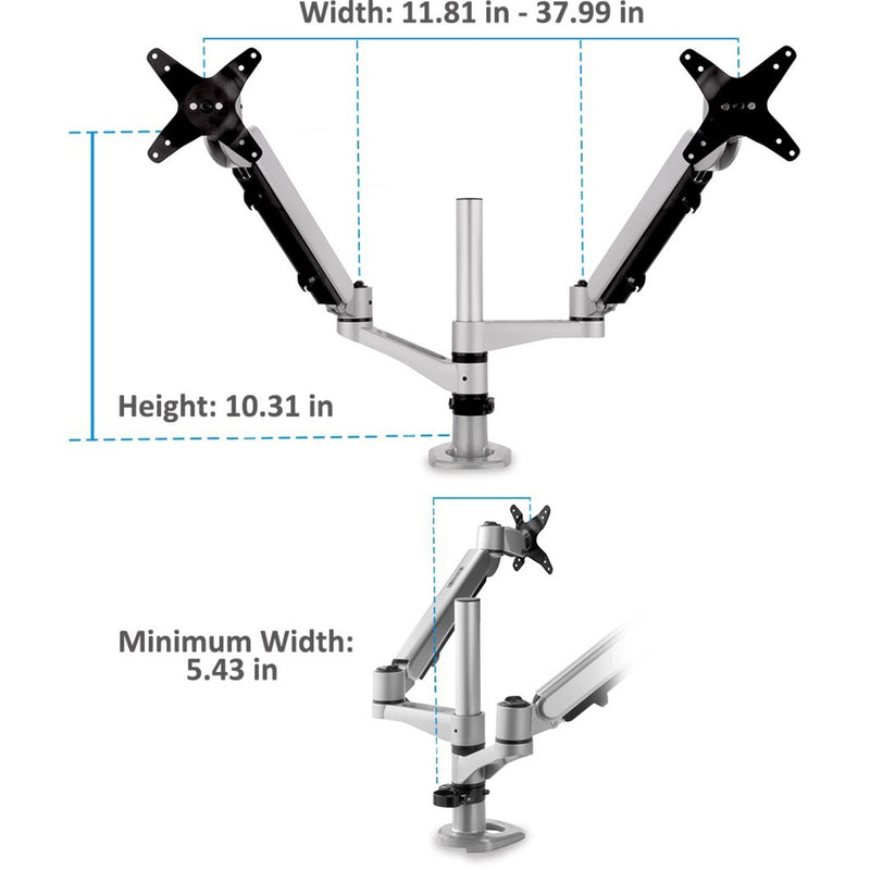 Dimensional specifications diagram for ViewSonic dual monitor mount