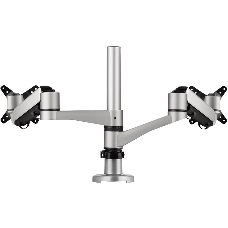 Front view of ViewSonic dual monitor mount showing balanced arm configuration