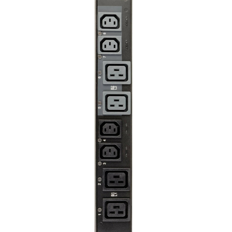 Detail view of PDU outlets showing C13 and C19 power connections