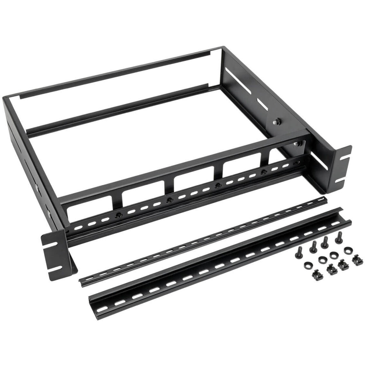 Exploded view of DIN rail mounting kit showing included rails and mounting hardware-alternate-image2