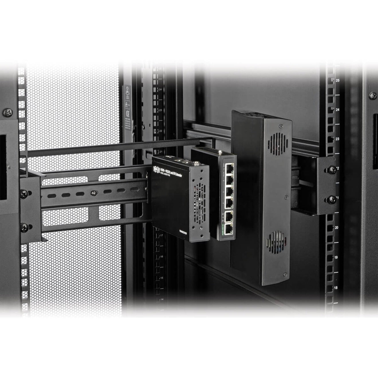 DIN rail mount installed in server rack with active equipment-alternate-image4