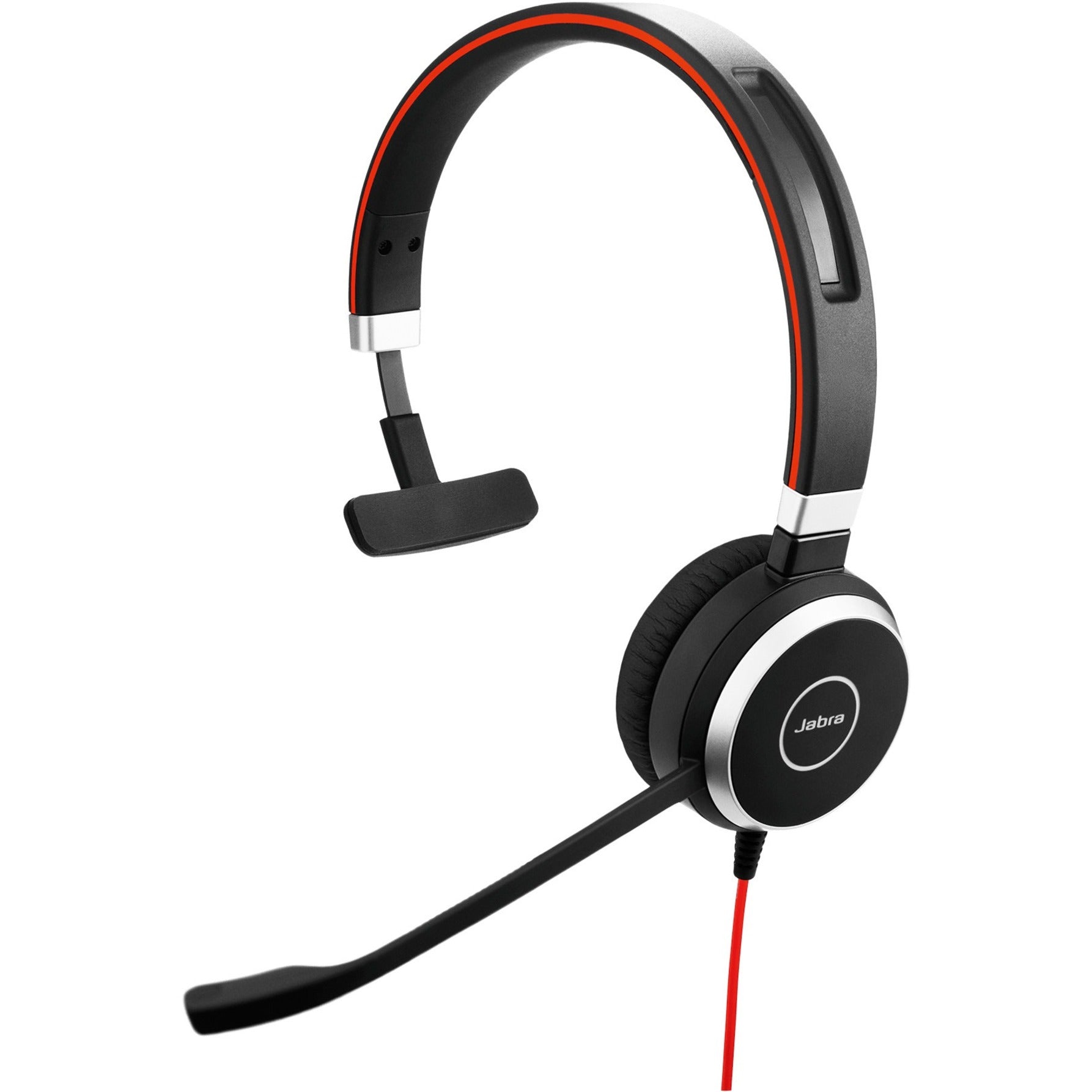 Jabra EVOLVE 40 UC mono headset with noise-canceling boom microphone, showing red accent band and single ear cup design-alternate-image1