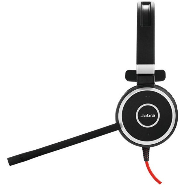 Side profile of Jabra EVOLVE 40 UC headset showing adjustable microphone boom and branded ear cup design-alternate-image2