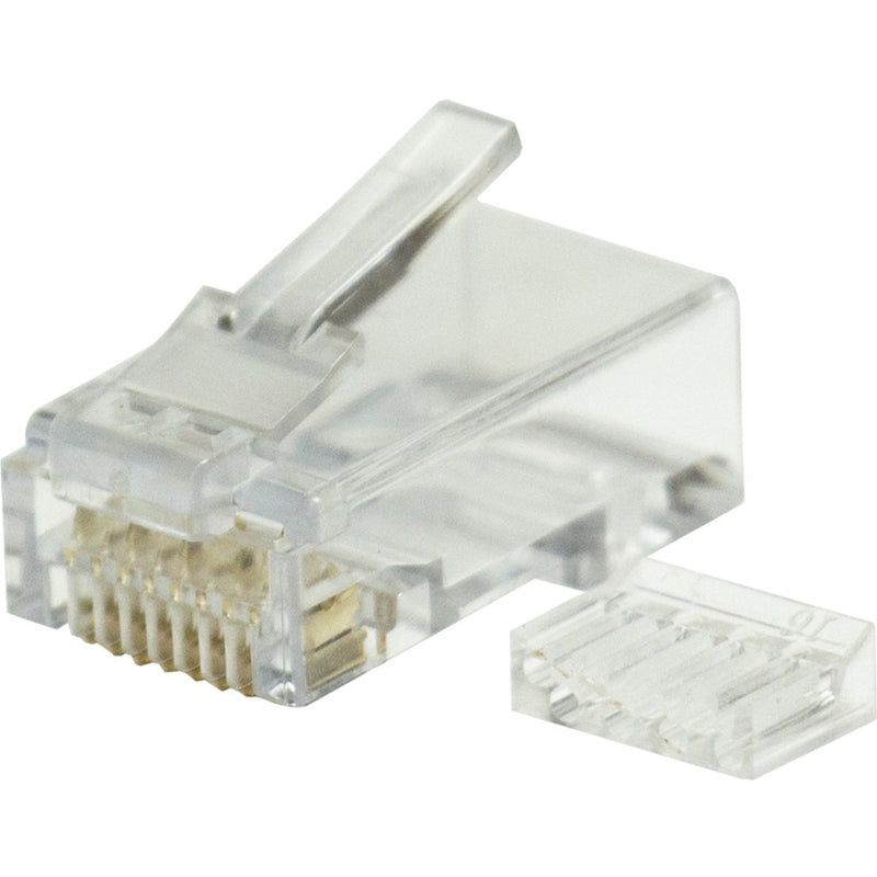 Clear W Box CAT6 RJ45 connector with gold-plated contacts and 2-piece design showing internal wire arrangement