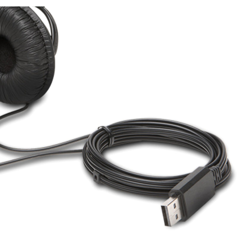 Close-up of Kensington headphone's USB cable and connector design