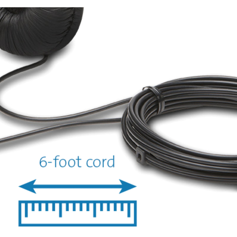 Demonstration of Kensington headphone's 6-foot cord length with measurement indicator