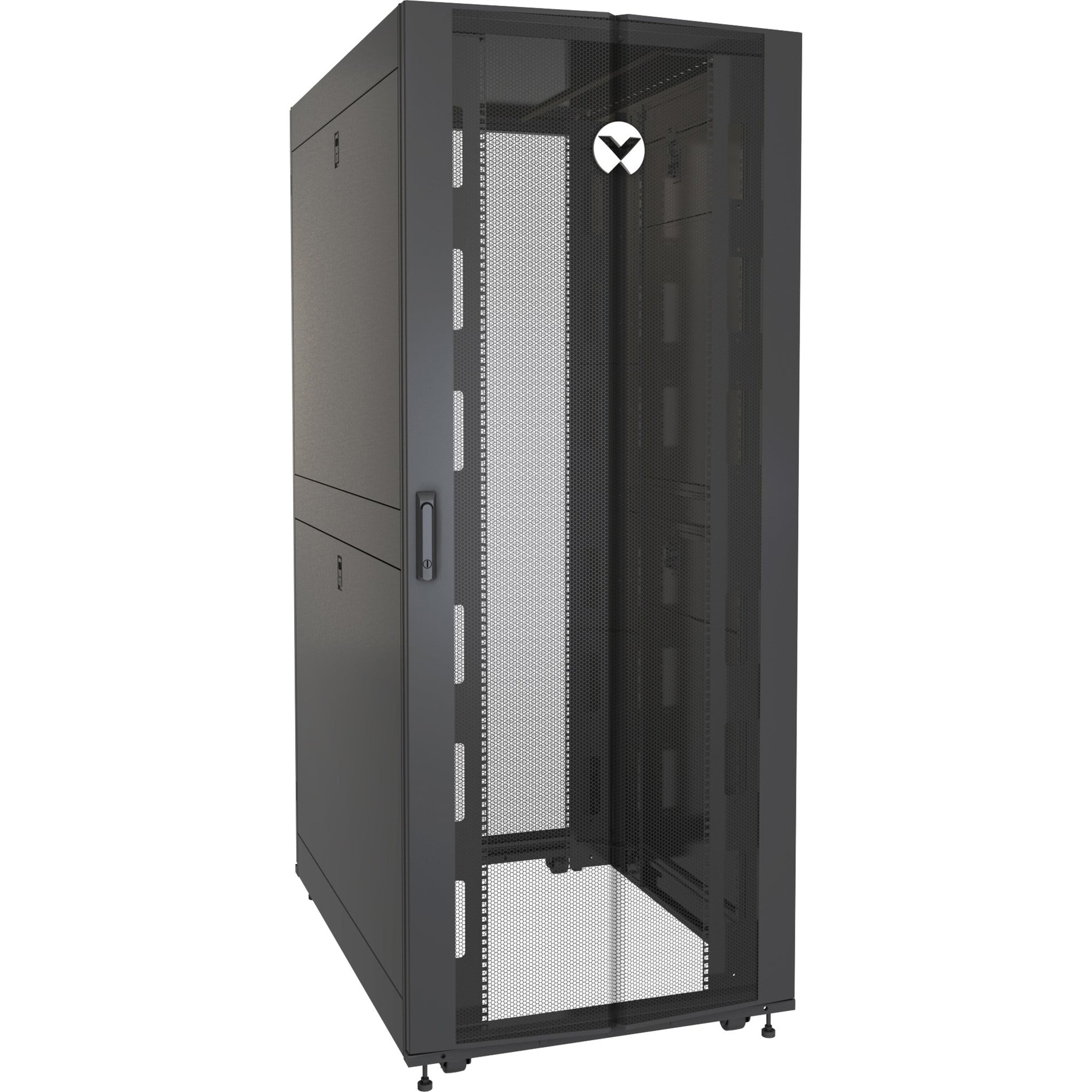 Dynamic angle view of Vertiv VR3100 server rack showing integrated design features-alternate-image3