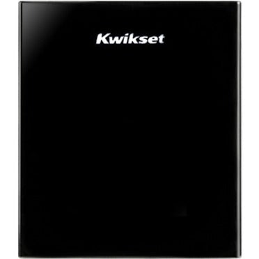 Close-up view of Kwikset Obsidian's black glass touchscreen surface with Kwikset branding