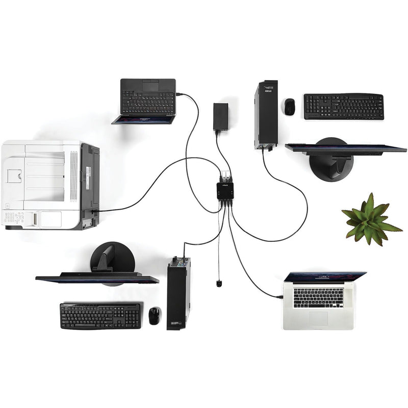 Connection diagram showing USB switch setup with multiple computers and peripherals