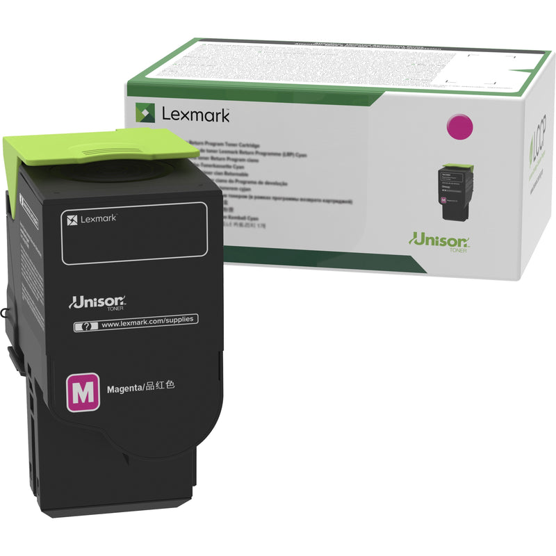 Lexmark 78C10M0 magenta toner cartridge shown with retail packaging featuring Unison toner branding