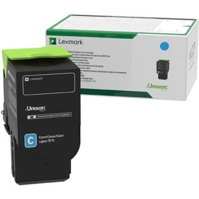 Lexmark 78C1XC0 cyan extra high yield toner cartridge with retail packaging showing Unison technology branding