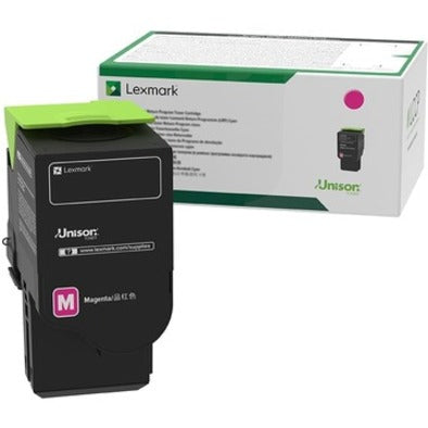 Lexmark 78C1XM0 magenta toner cartridge shown with retail packaging featuring Unison technology branding