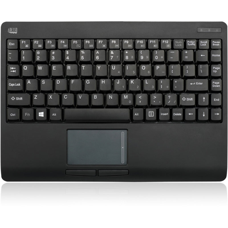 Top-down view of Adesso WKB-4110UB wireless keyboard with touchpad