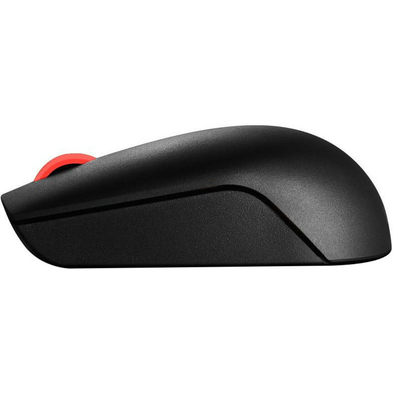 Side profile view of Lenovo Essential Wireless Mouse showing ergonomic curves and height