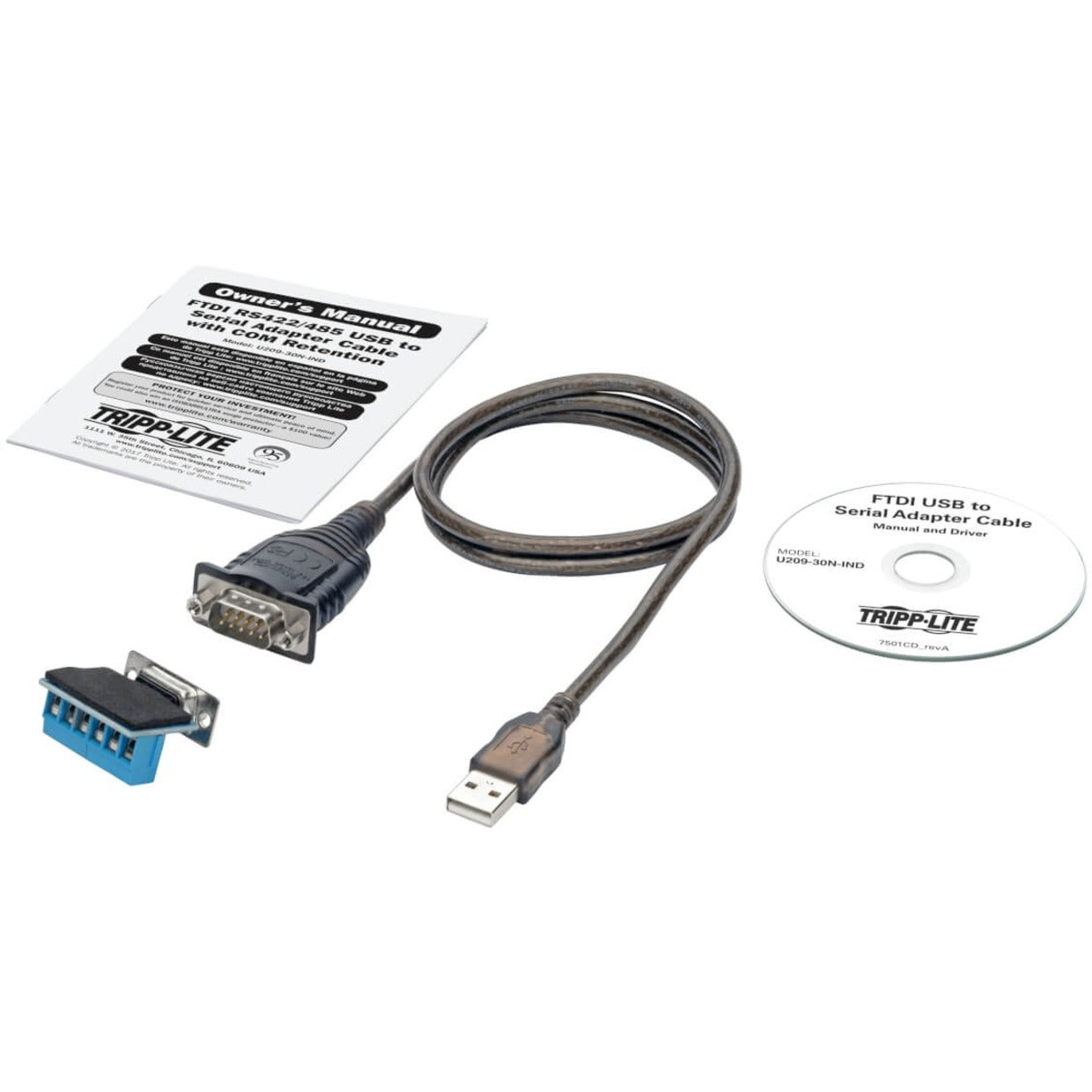 Tripp Lite U209-30N-IND USB to RS485/RS422 FTDI Serial Adapter Cable, 30 in., Data Transfer Cable with EMI/RF Protection