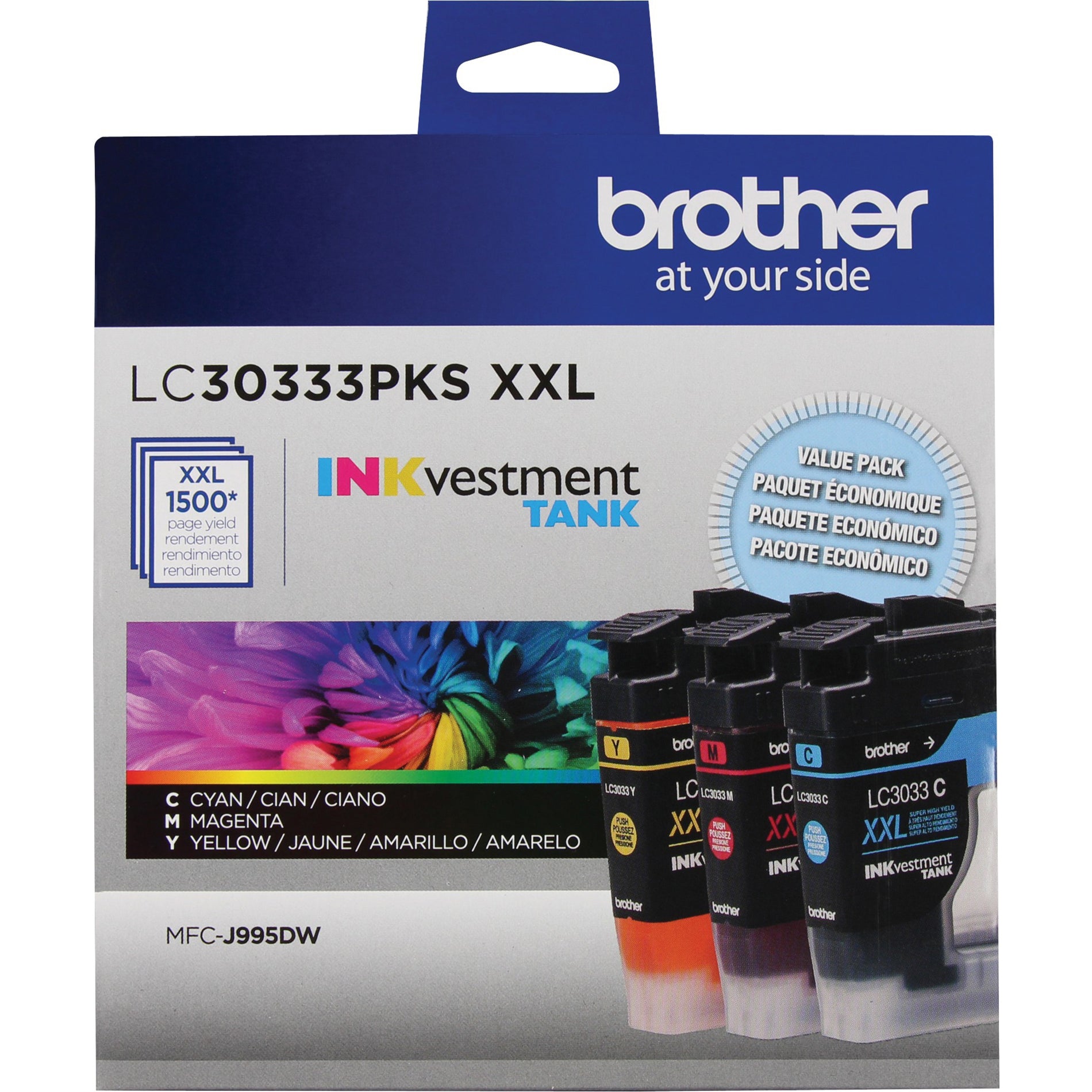 Brother LC30333PKS Ink Cartridge for MFCJ995DW, J995DWXL - Super High Yield 3 Pack (Cyan, Magenta, Yellow)