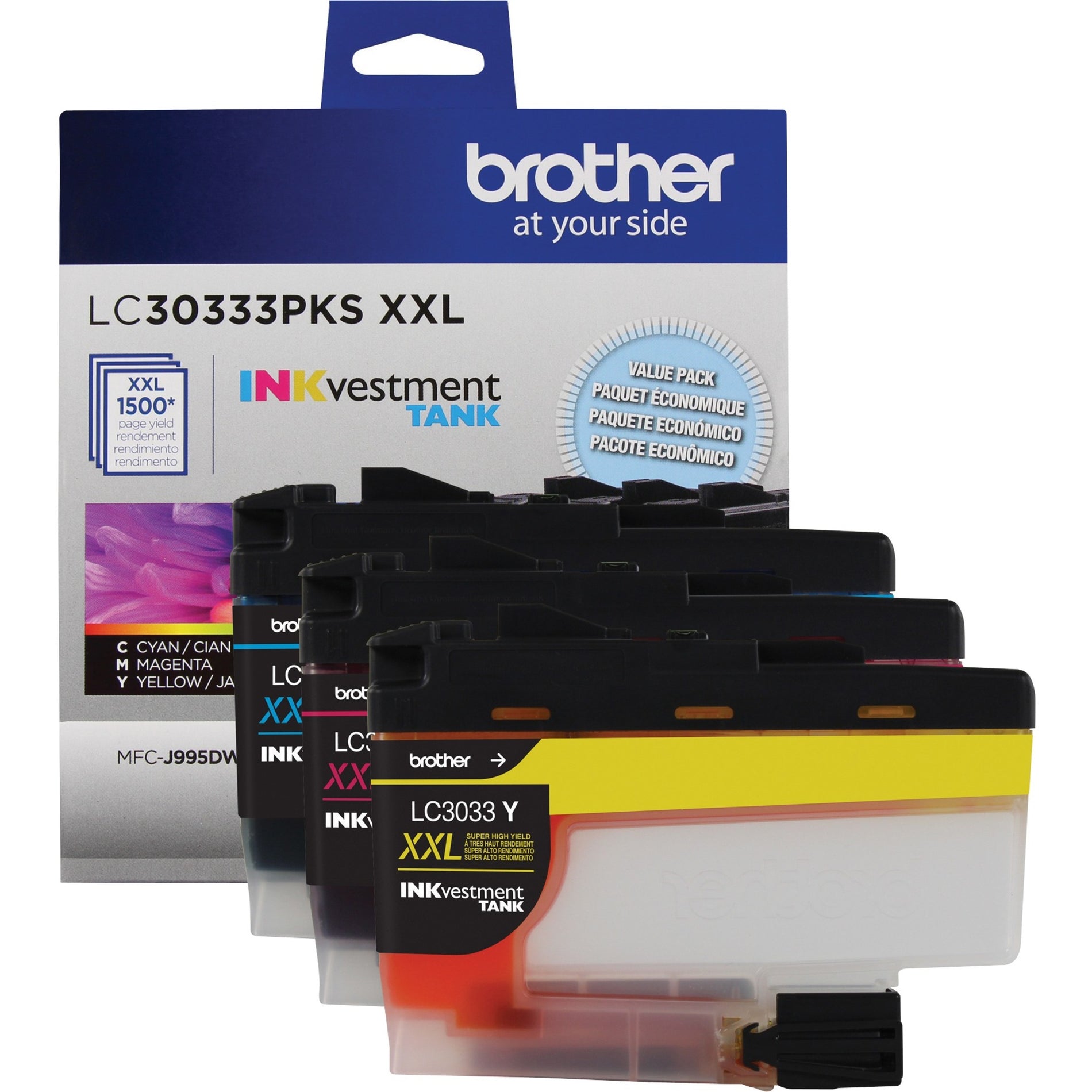 Brother LC30333PKS Ink Cartridge for MFCJ995DW, J995DWXL - Super High Yield 3 Pack (Cyan, Magenta, Yellow)