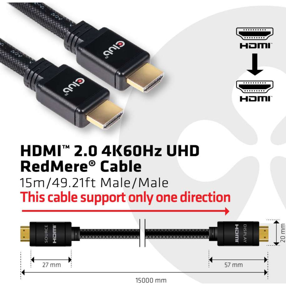 Club 3D CAC-2313 HDMI Audio/Video Cable With Ethernet, 32.81 ft, 18 Gbit/s, Gold Plated, 4096 x 2160 Supported Resolution, Black