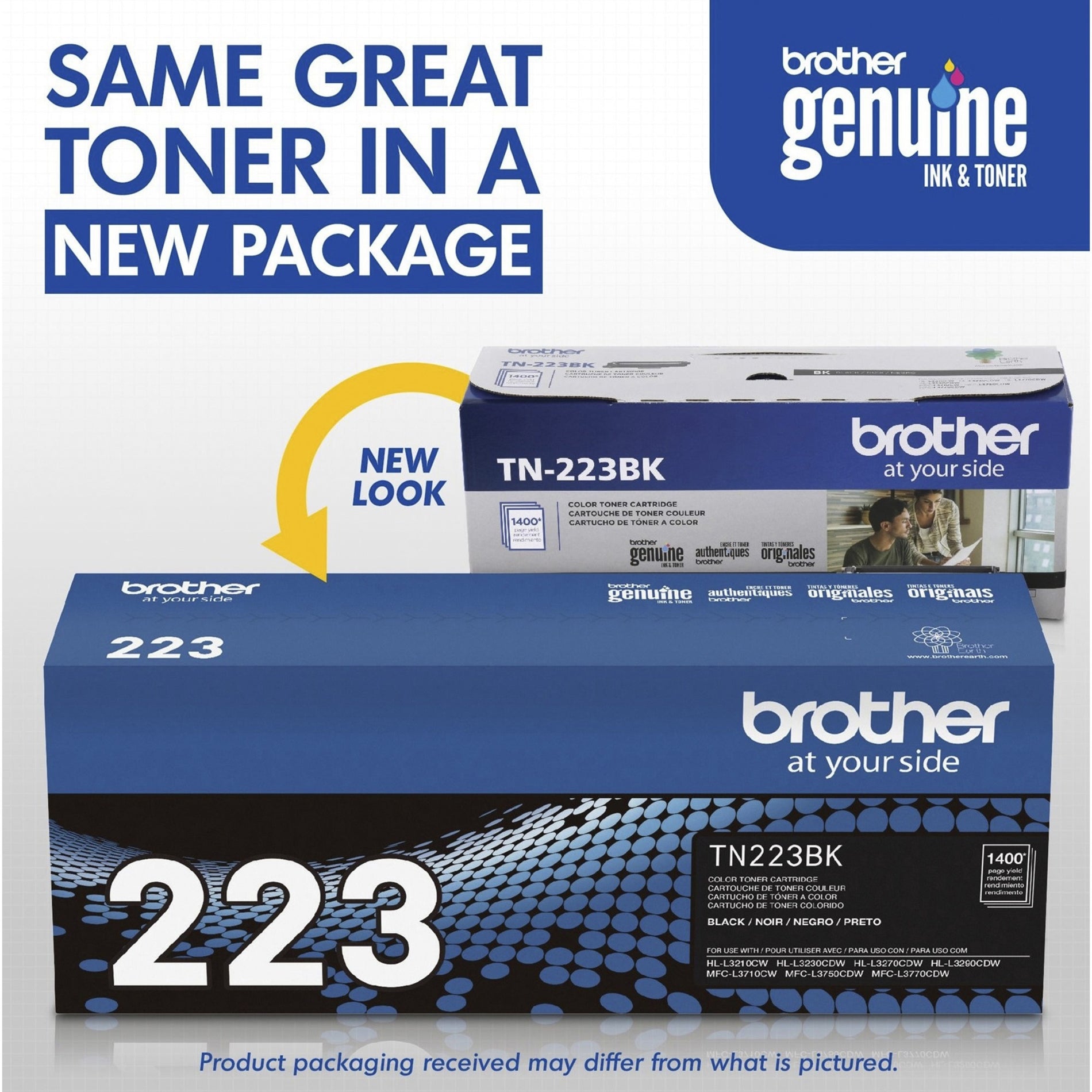 หมึกตลับโทนเนอร์แท้ Brother TN223BK รุ่น TN-223BK ผลผลิตมาตรฐานสีดำ ผลผลิต 1400 แผ่น