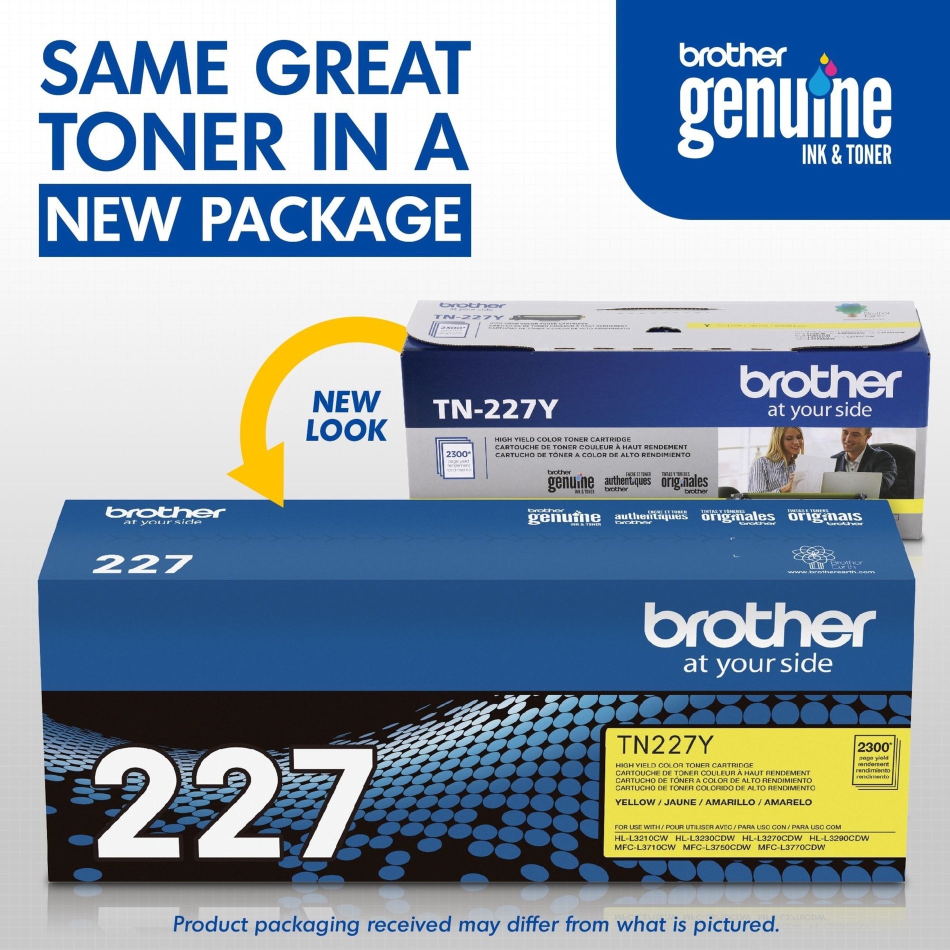 Brother TN227Y Genuine High Yield Yellow Toner Cartridge, Compatible with HL-L3210CW, HL-L3230CDW, HL-L3270CDW, HL-L3290CDW, MFC-L3710CW, MFC-L3750CDW, MFC-L3770CDW