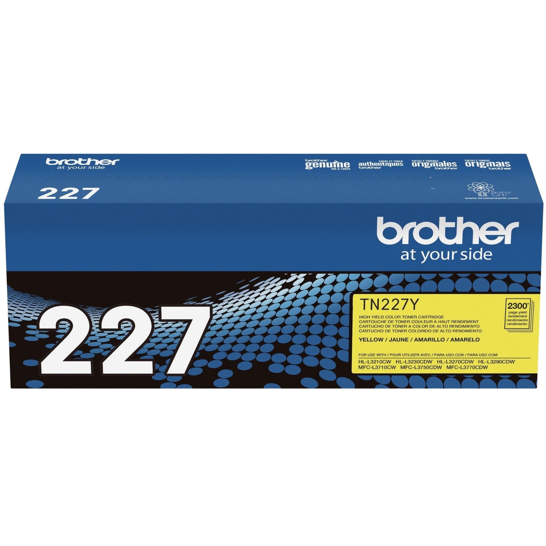 Brother TN227Y Genuine High Yield Yellow Toner Cartridge, Compatible with HL-L3210CW, HL-L3230CDW, HL-L3270CDW, HL-L3290CDW, MFC-L3710CW, MFC-L3750CDW, MFC-L3770CDW