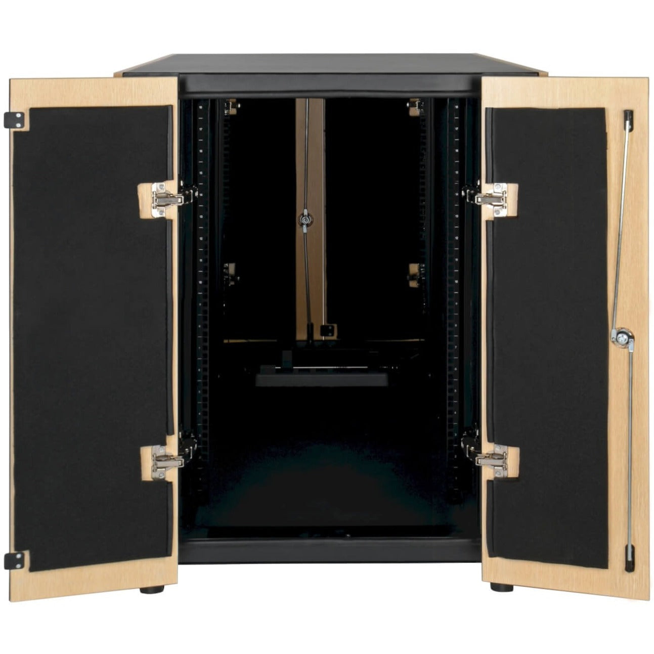 Interior view of SRQ18U server rack showing sound-dampening panels and mounting rails-alternate-image1