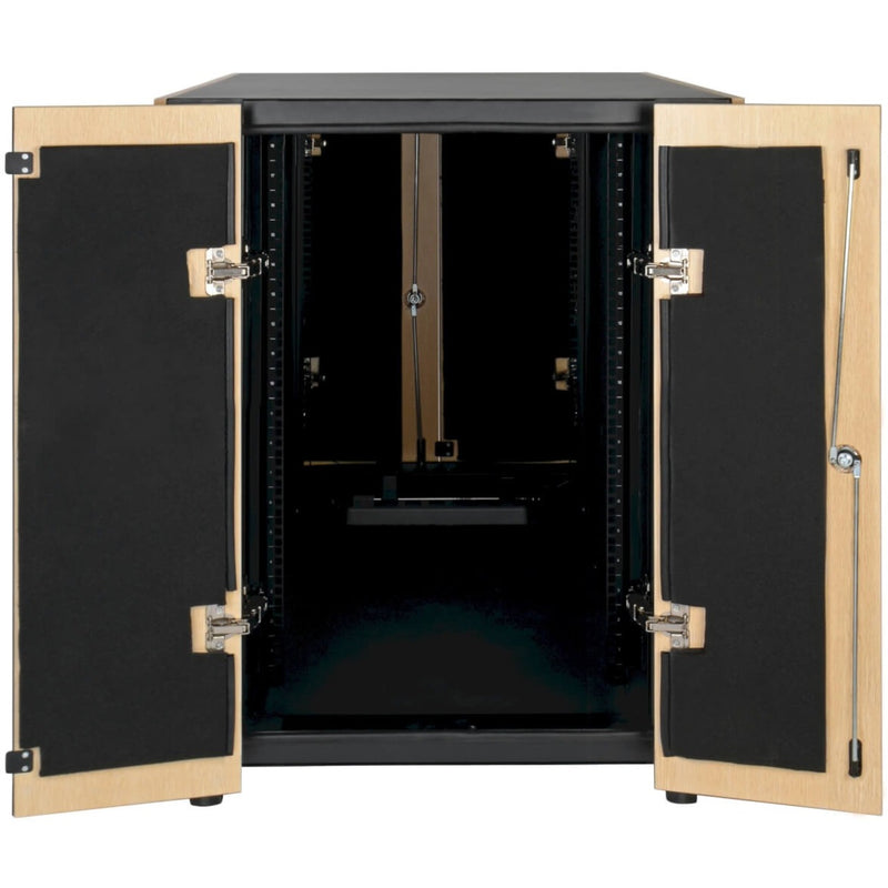 Interior view of SRQ18U server rack showing sound-dampening panels and mounting rails