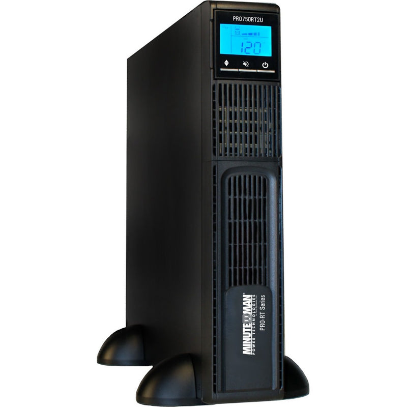 Minuteman PRO750RT2U UPS in tower configuration with stabilizing base