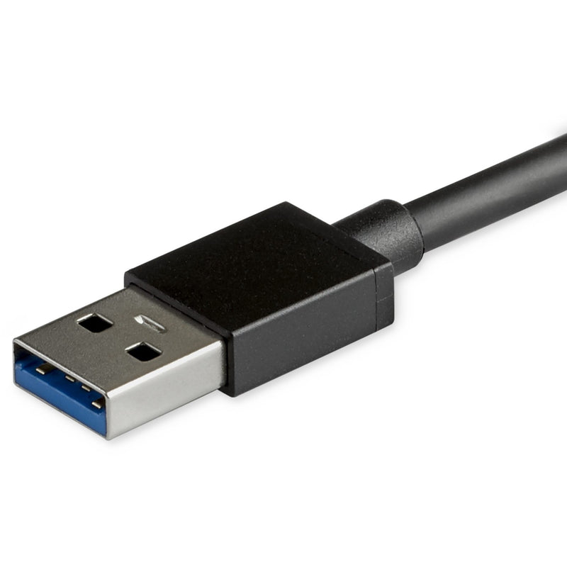 Close-up view of USB 3.0 Type-A connector with blue internal components