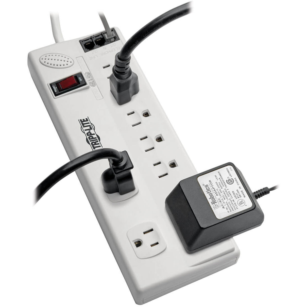 Surge protector in use with multiple devices connected showing practical application-alternate-image9