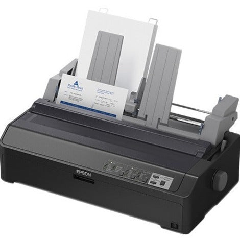 Angled view of Epson LQ-2090II NT showing paper feeding mechanism with business form loaded