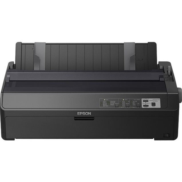 Front view of Epson LQ-2090II NT impact printer showing control panel and paper feed system