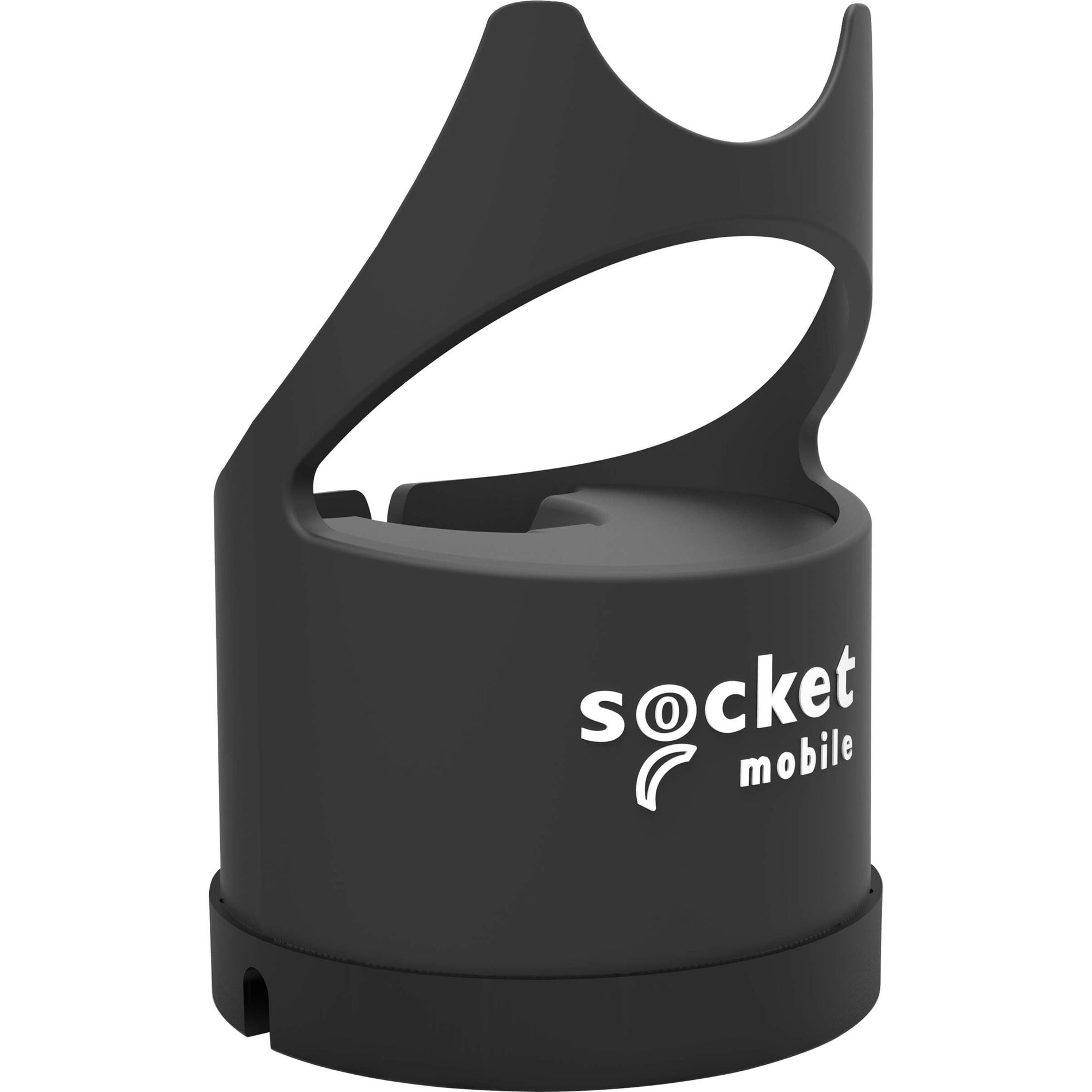 Detail view of SocketScan S740 charging dock showing Socket Mobile branding and durable construction-alternate-image4