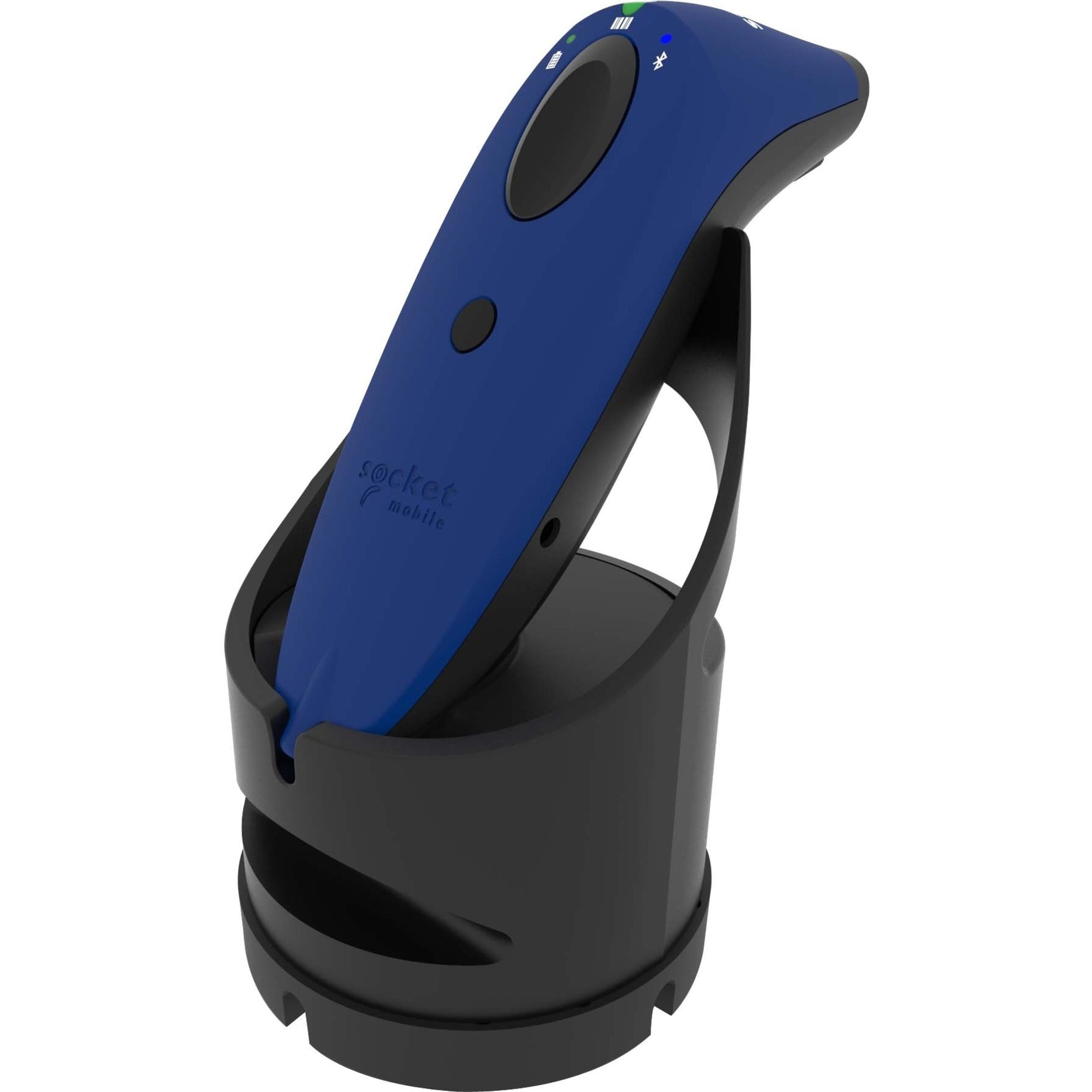 Side view of SocketScan S740 showing ergonomic design and status indicators with charging dock-alternate-image2