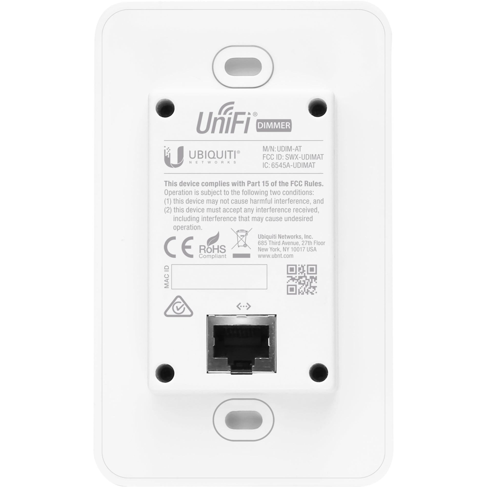 Ubiquiti UDIM-AT Hard Wire Dimmer - Light Control, Powered by 802.3af PoE