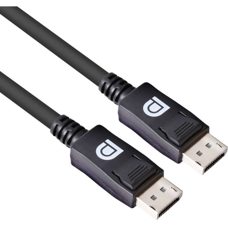 Close-up view of Club 3D DisplayPort 1.4 cable connectors showing branded terminals and locking mechanism