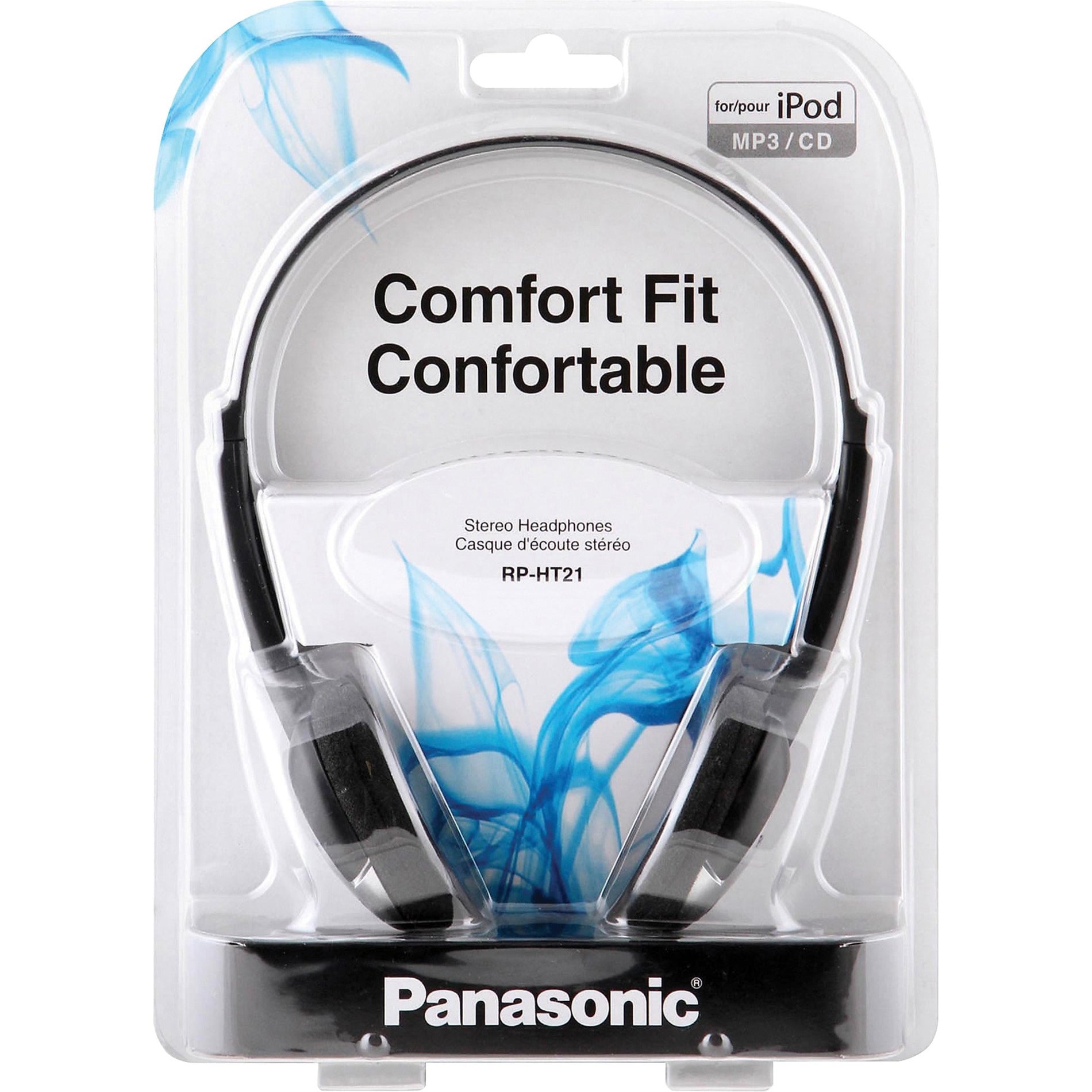 Panasonic RP-HT21 lightweight headphones retail package showing black headphones with comfort fit design-alternate-image1