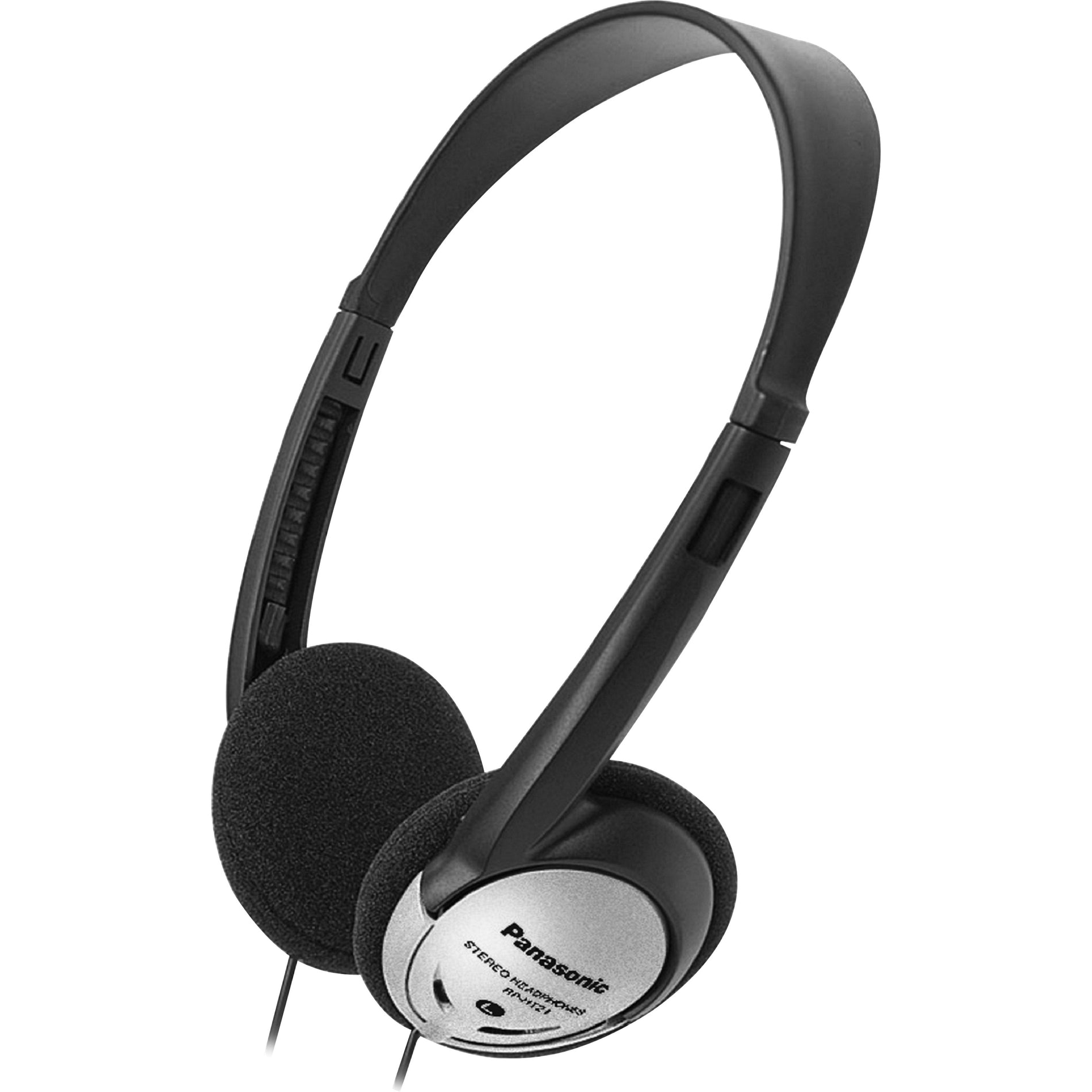 Side view of Panasonic RP-HT21 headphones showing black and silver design with foam ear cushions-alternate-image2