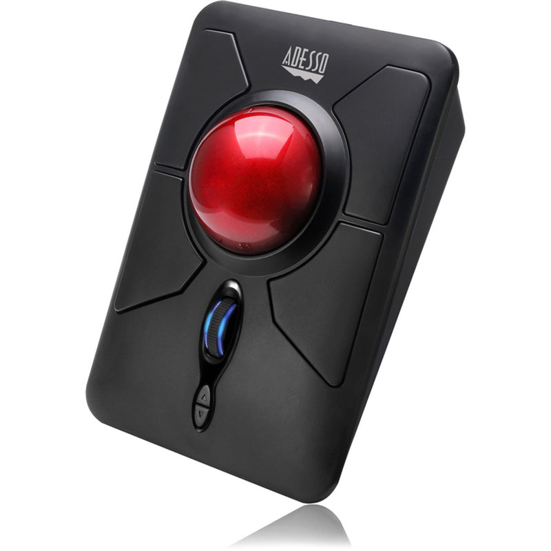 Three-quarter view of Adesso iMouse T50 highlighting design elements and trackball